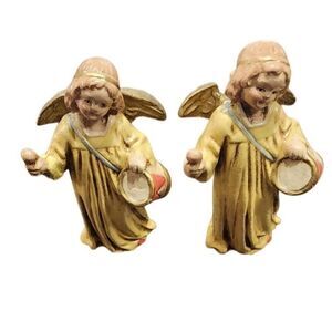 Set of 2 Vintage Drummer Angel Figurines